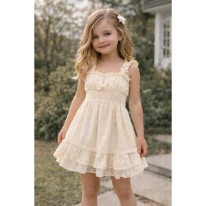 Princess Polly Yellow Eyelet Floral Lace Ruffle Sundress Cottagecore Girl Sz 4